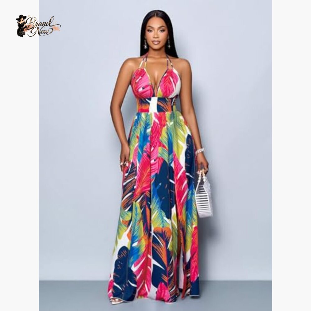 Polyamide Elastane Halter Backless Maxi Dress Boh… - image 5